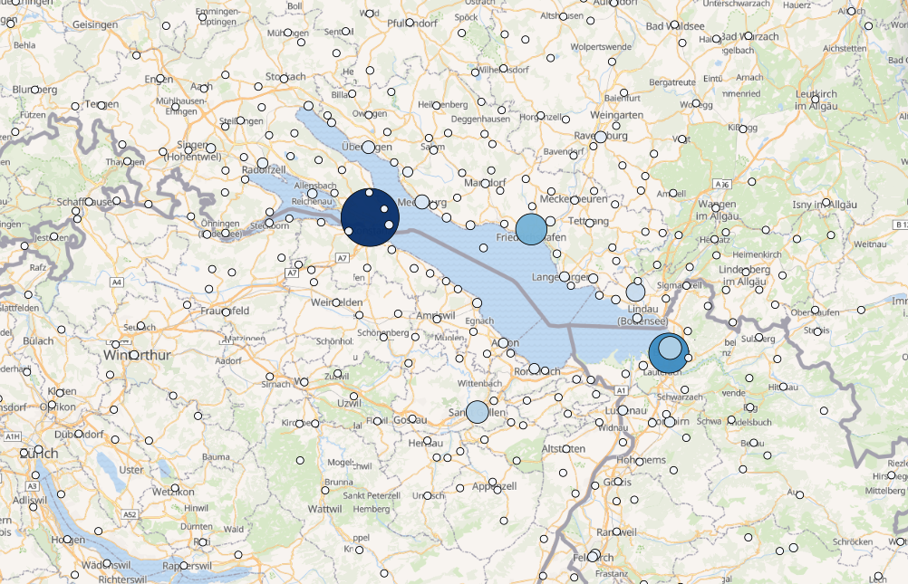 Distribution of posts over the Lake of Constance